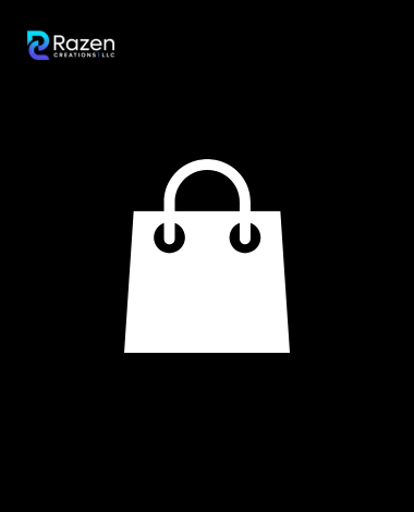 Shopify - Shopping bag icon with Razen Creations LLC branding