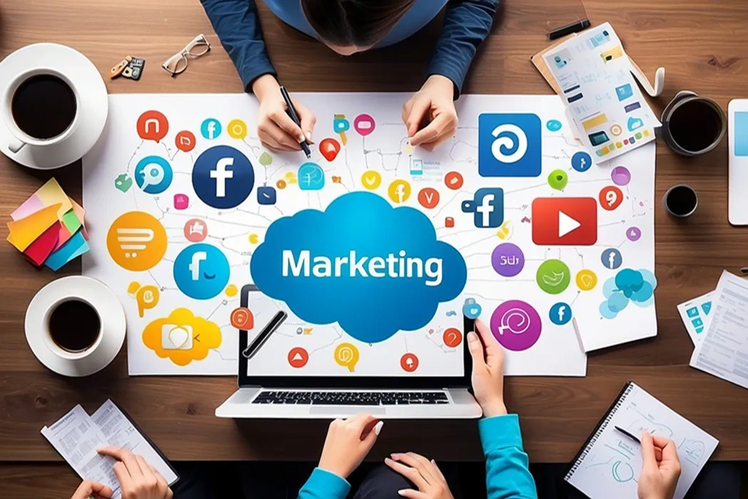 Laptop displaying Digital Media Marketing on screen