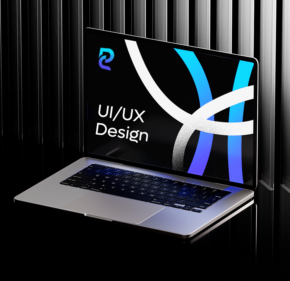 Laptop displaying a UI/UX design screen